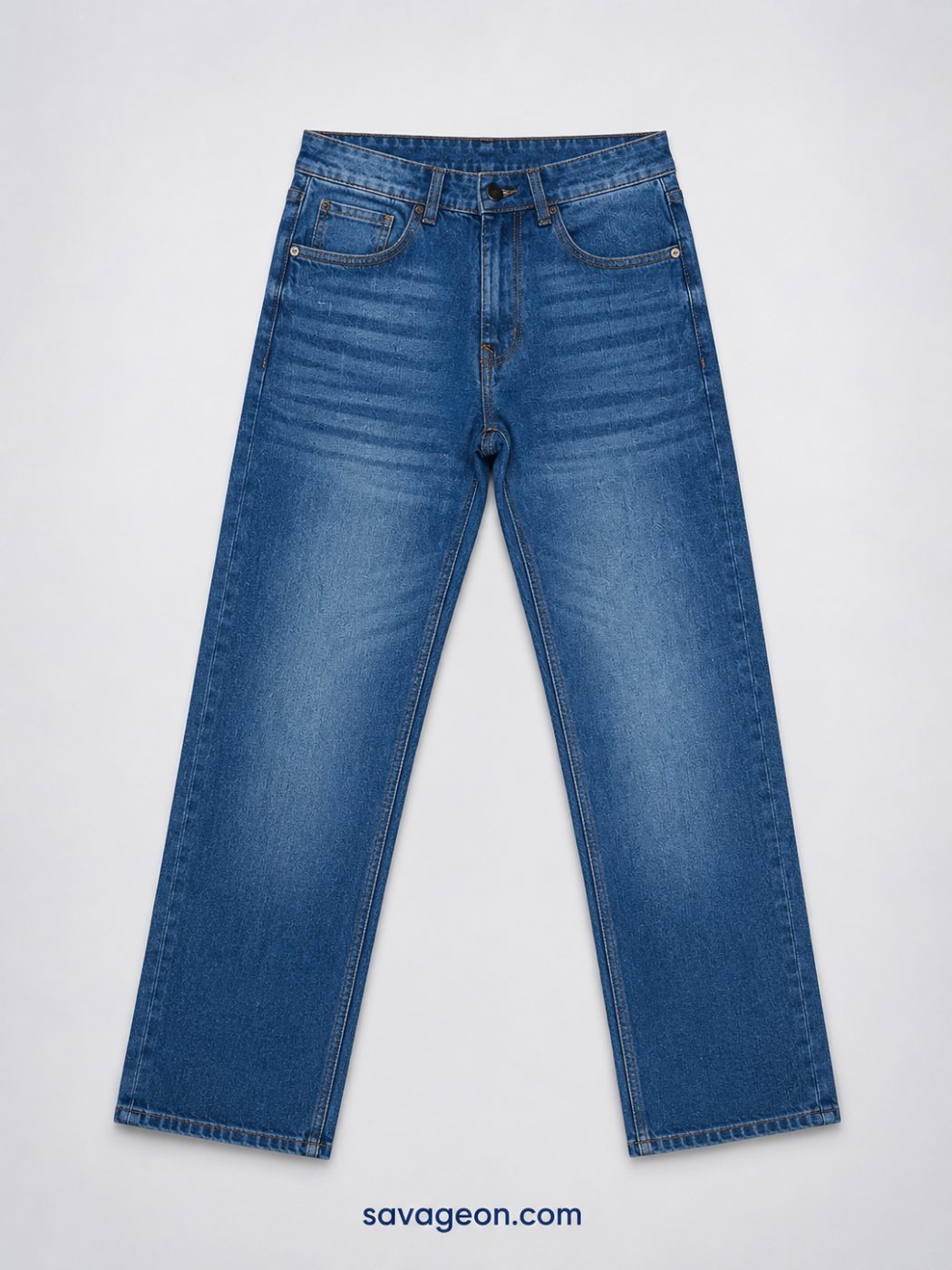 Men's Mid Blue Straight Fit Denim Jeans — Savageon Bangladesh